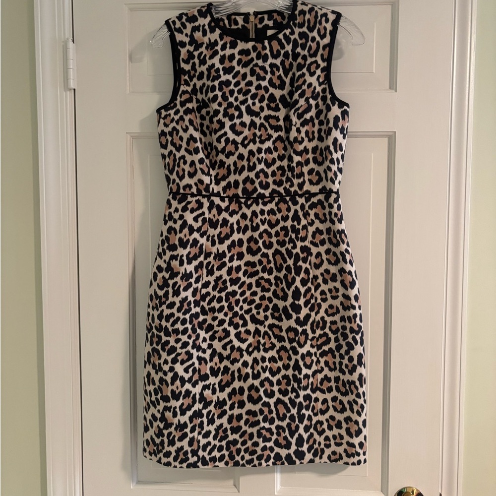 KATE SPADE Sleeveless Leopard Print Sheath Dress in Beige & Black